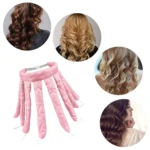 Rizador de cabello en frío tipo pulpo rosado con múltiples varillas para crear ondas.