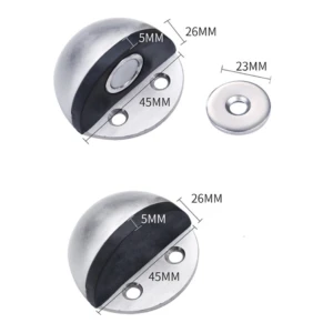 Tope de puerta magnético de acero inoxidable con freno y adhesivo, detalle de medidas 45mm y 26mm.