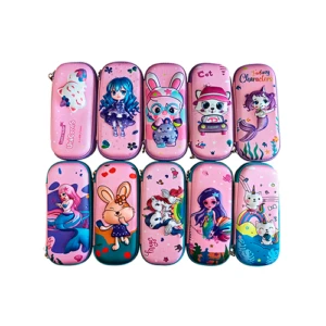 Cartucheras rosadas 3D para niñas con diseños de personajes, sirenas y animales, apertura superior tipo neceser.