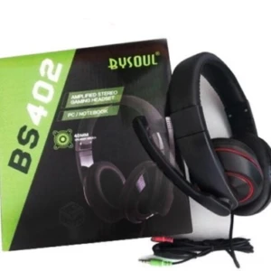 Diadema gamer Bysoul BS-402 negra con micrófono y caja, amplificada estéreo para PC/notebook.
