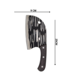 Cuchillo hachuela profesional de 25 cm de largo con hoja de 9 cm y diseño texturizado en negro y plateado.