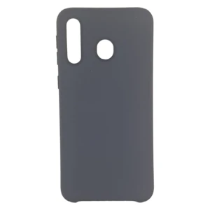 Funda protectora de silicona gris oscuro para Samsung M30 con recorte para cámara.