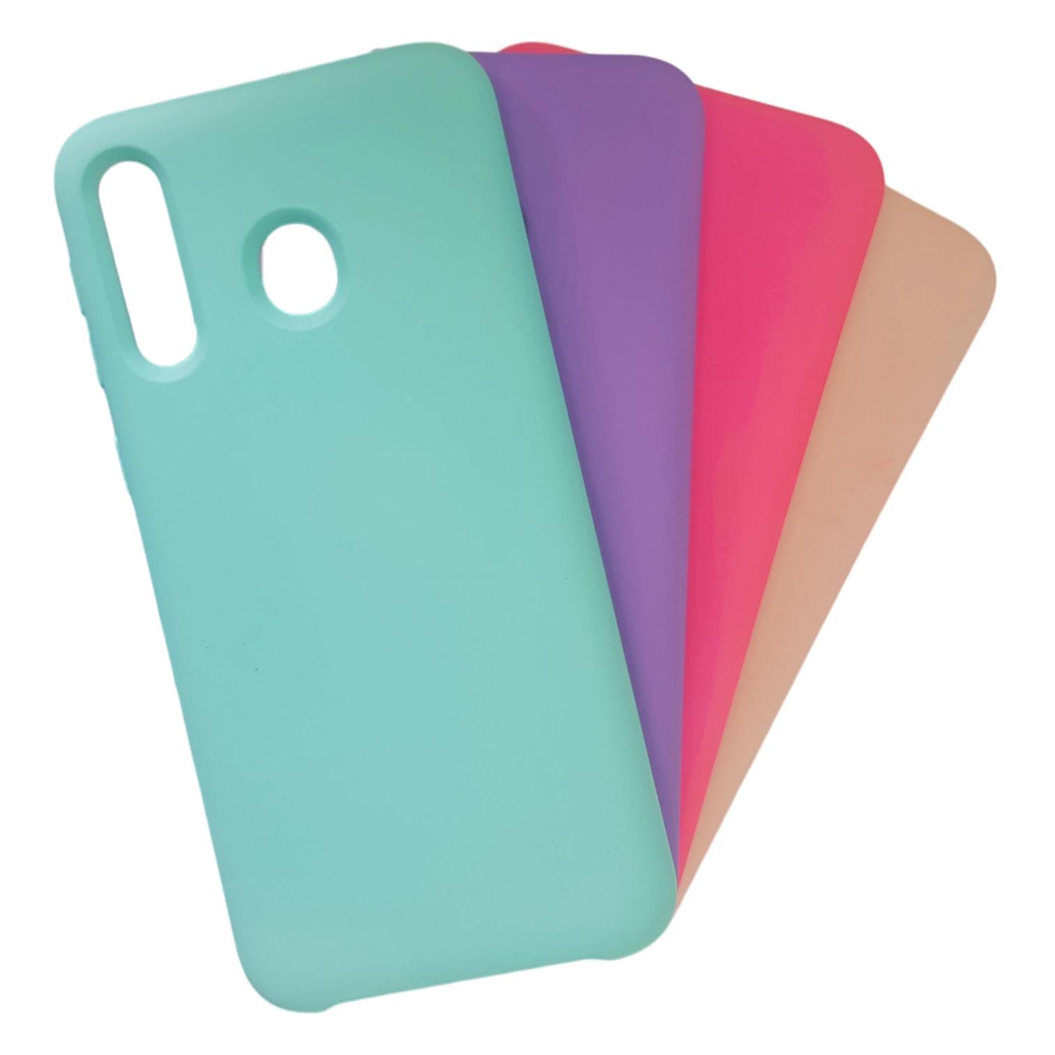 Set x2 protectores de silicona color menta, morado, rosa y beige para Samsung M30.