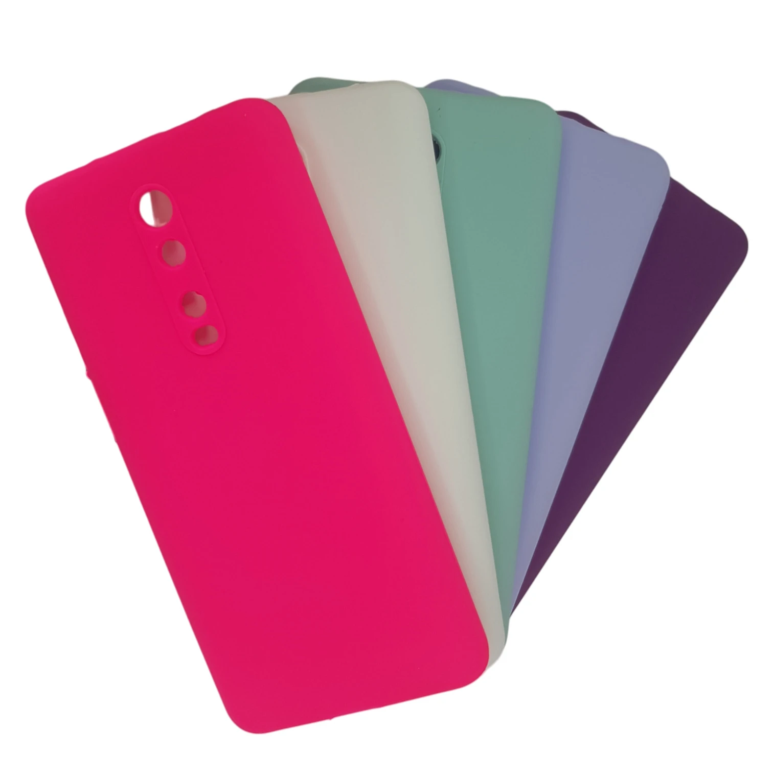 Set x2 fundas protectoras de silicona para Xiaomi Mi 9T en colores fucsia, blanco, verde menta, lavanda y morado.