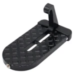 Escalón negro para puerta de carro, plegable, con textura antideslizante, para fácil acceso.