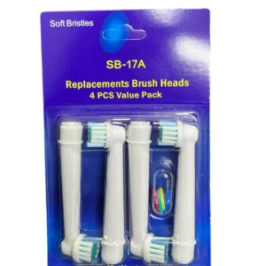 Set de 4 cabezales de repuesto para cepillo eléctrico, color blanco, con cerdas suaves.