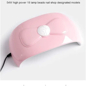 Lámpara LED rosada para uñas de 54W con diseño de lazo en la parte superior, 18 puntos de luz, temporizador y sensor automático para secado profesional.