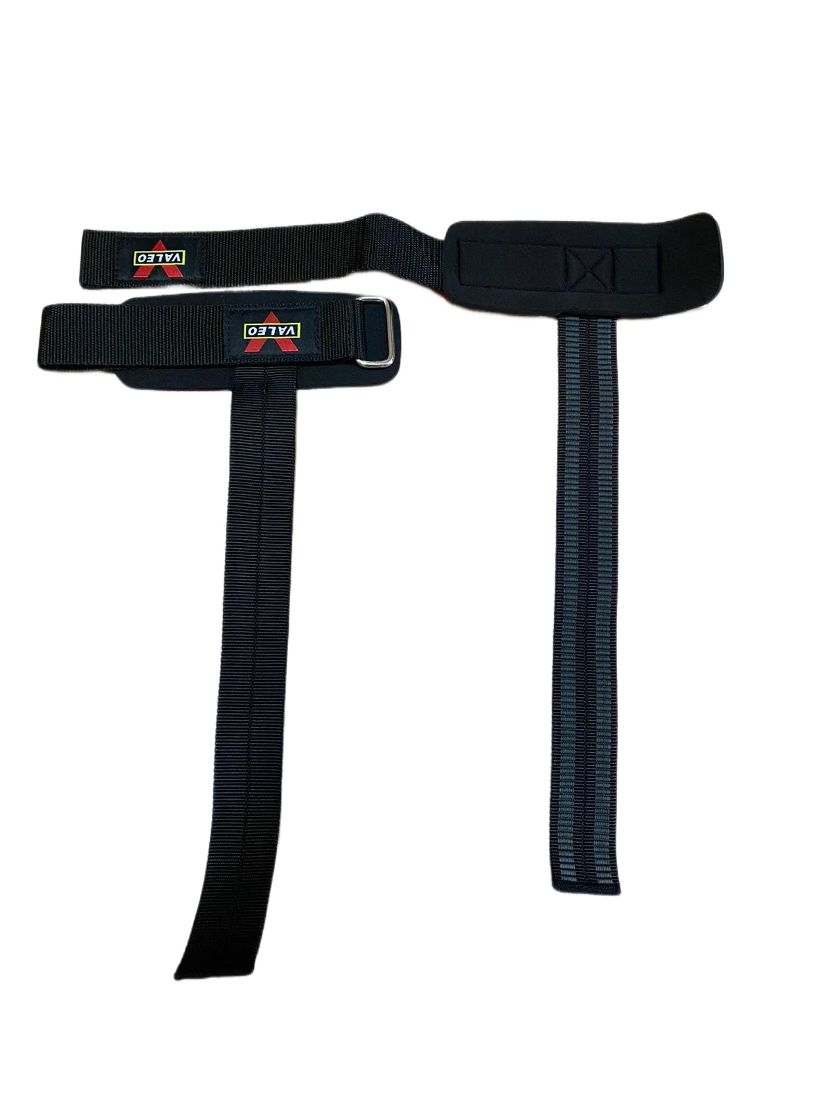 Straps de levantamiento Valeo negros con muñequera acolchada para gimnasio.