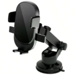 Soporte para celular de carro negro, alta gama, con ventosa y brazo ajustable.