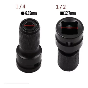 Adaptador para brocas hexagonales de 1/4" (6.35mm) y 1/2" (12.7mm) en color negro.