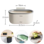 Papelera colgante beige 3.5L de 26.9cm de ancho, 13.6cm de alto, para gabinete de cocina.