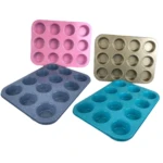 Juego de 2 moldes para horno antiadherentes x12 cavidades, uno rosa y otro dorado.