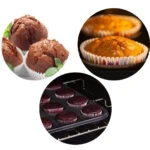 Molde para 12 cupcakes, negro antiadherente, con cupcakes horneados y listos.