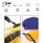 Bolsa impermeable seca de 5 litros en color azul, con detalles de correas y hebillas.