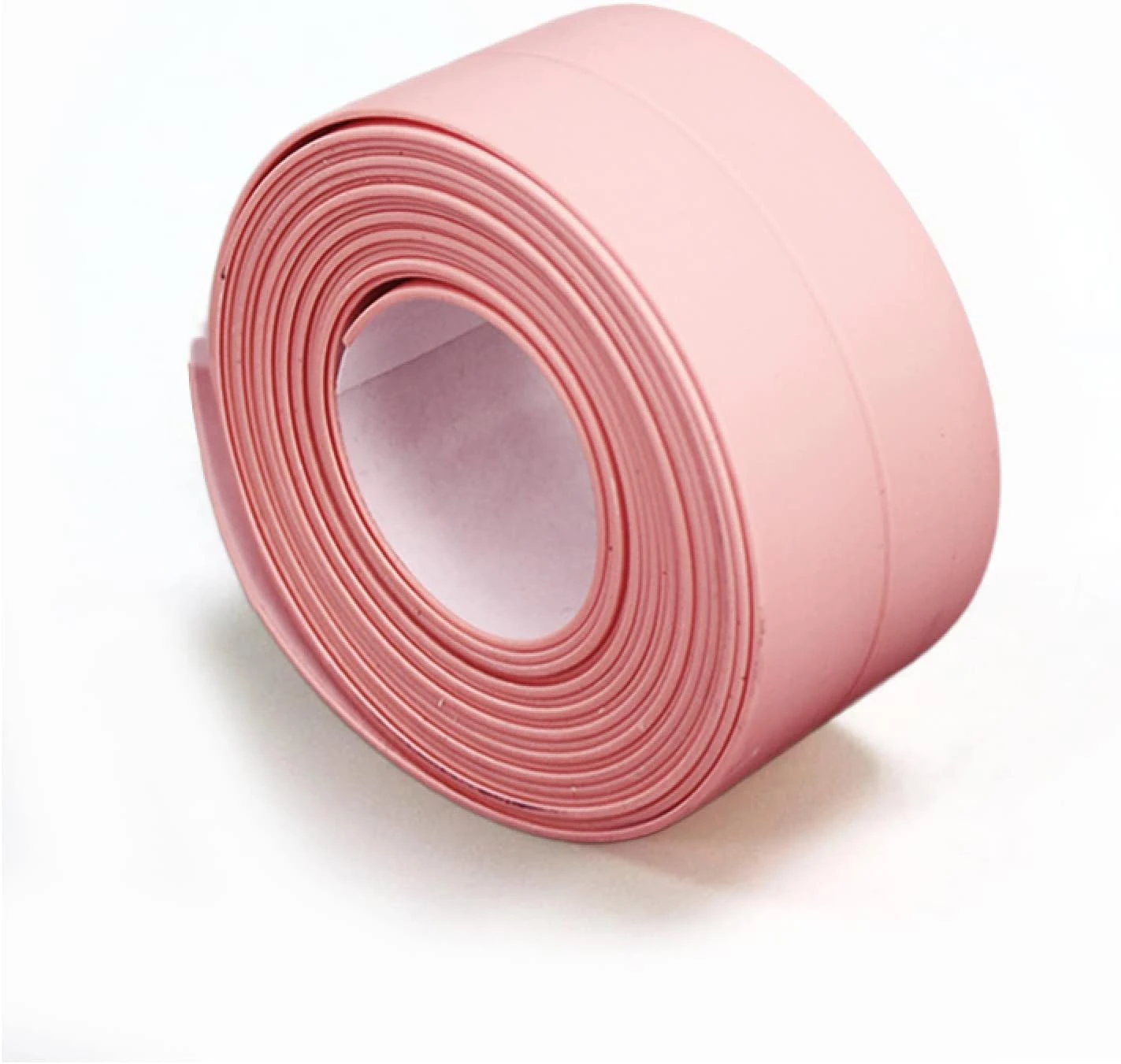 Rollo de cinta selladora impermeable rosa, adhesiva, para bordes, textura lisa.