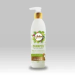 Shampoo Vida Renacer Capilar de 300 ml en envase blanco con dosificador dorado, decorado con follaje tropical y extracto de coco, anticaída y brillo.