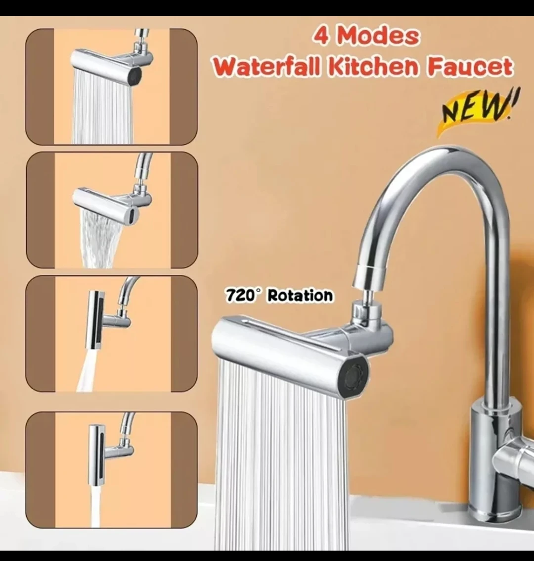 Grifo de cocina cromado 4 modos, salida cascada y ducha, rotación 720°, extensor para fregadero.