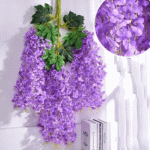 Glicinias colgantes moradas artificiales, 12 unidades, para decoración de interiores y exteriores, cascadas de flores realistas.