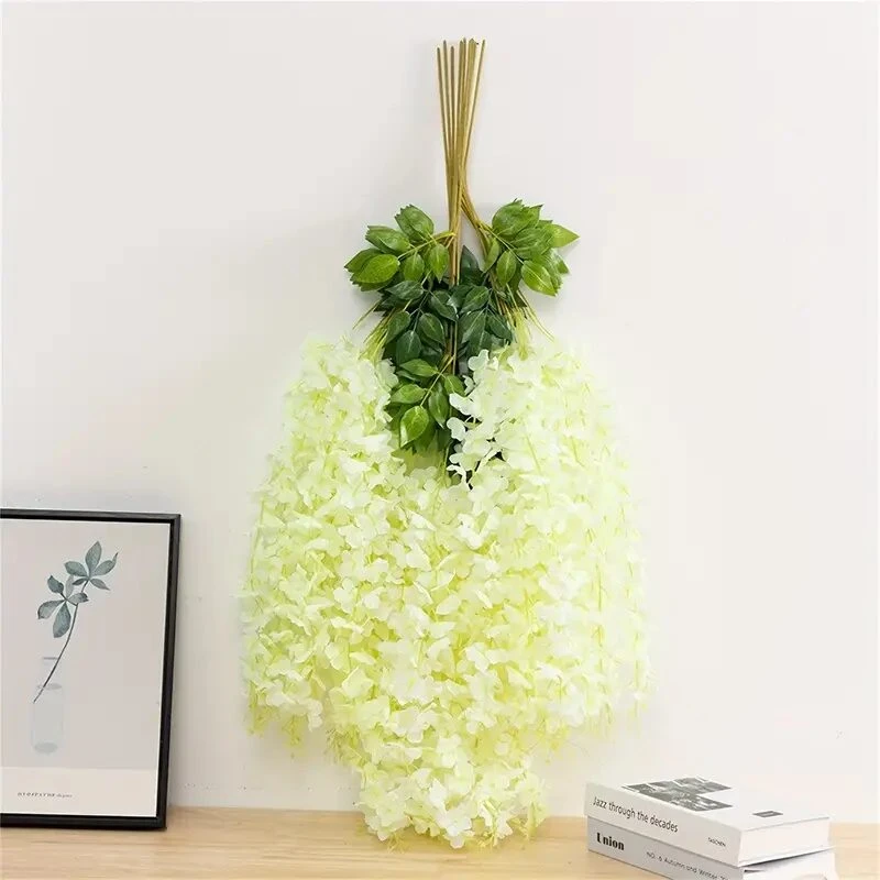 Glicinias colgantes blancas y verdes, perfectas para decoración interior y exterior, estilo cascada.