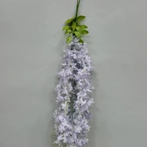 Mini glicinia artificial colgante color lavanda, ideal para decorar paredes.
