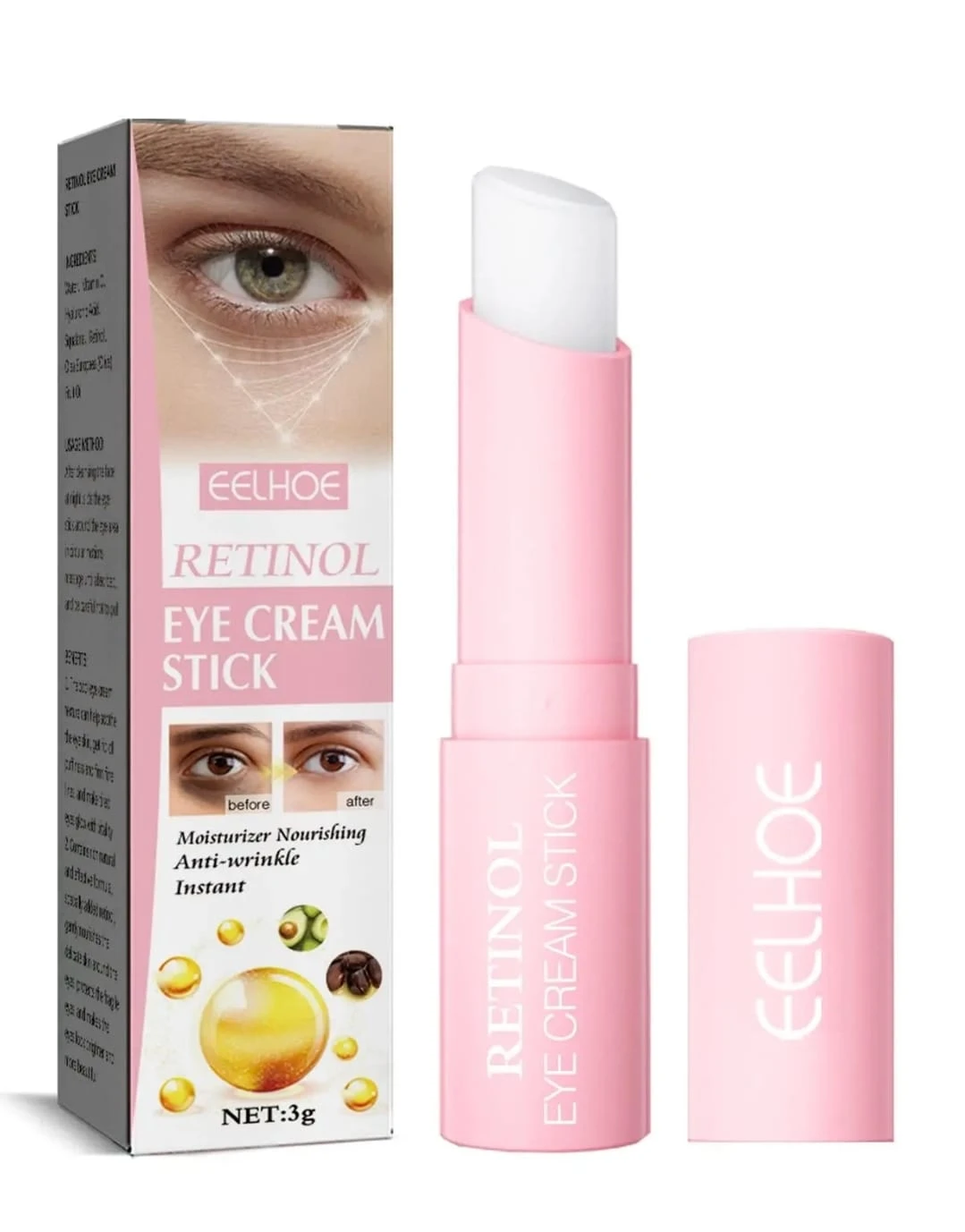 Pack de 2 barras de crema de ojos EELHOE Retinol rosa, para nutrir y reducir arrugas.