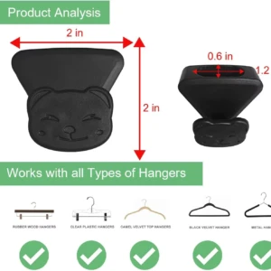 Gancho de ropa ahorrador de espacio negro, diseño oso, 2x2 pulgadas, compatible con varios tipos de perchas.