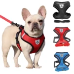 Arnés pechera para perro y gato en malla transpirable, color rojo, con correa incluida, ideal para paseos.