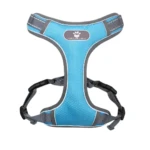Arnés azul con textura hexagonal, gris reflectivo y huella de pata, para perros medianos y grandes.