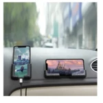 Set x2 soportes universales adhesivos negros para smartphone con visualización en automóvil.