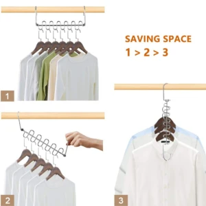 Set de 2 ganchos ahorradores de espacio metálicos para colgar ropa en clóset.