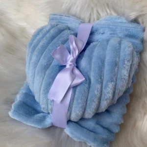 Cobija y almohada azul suave para bebé, talla L, con cintas de satén.