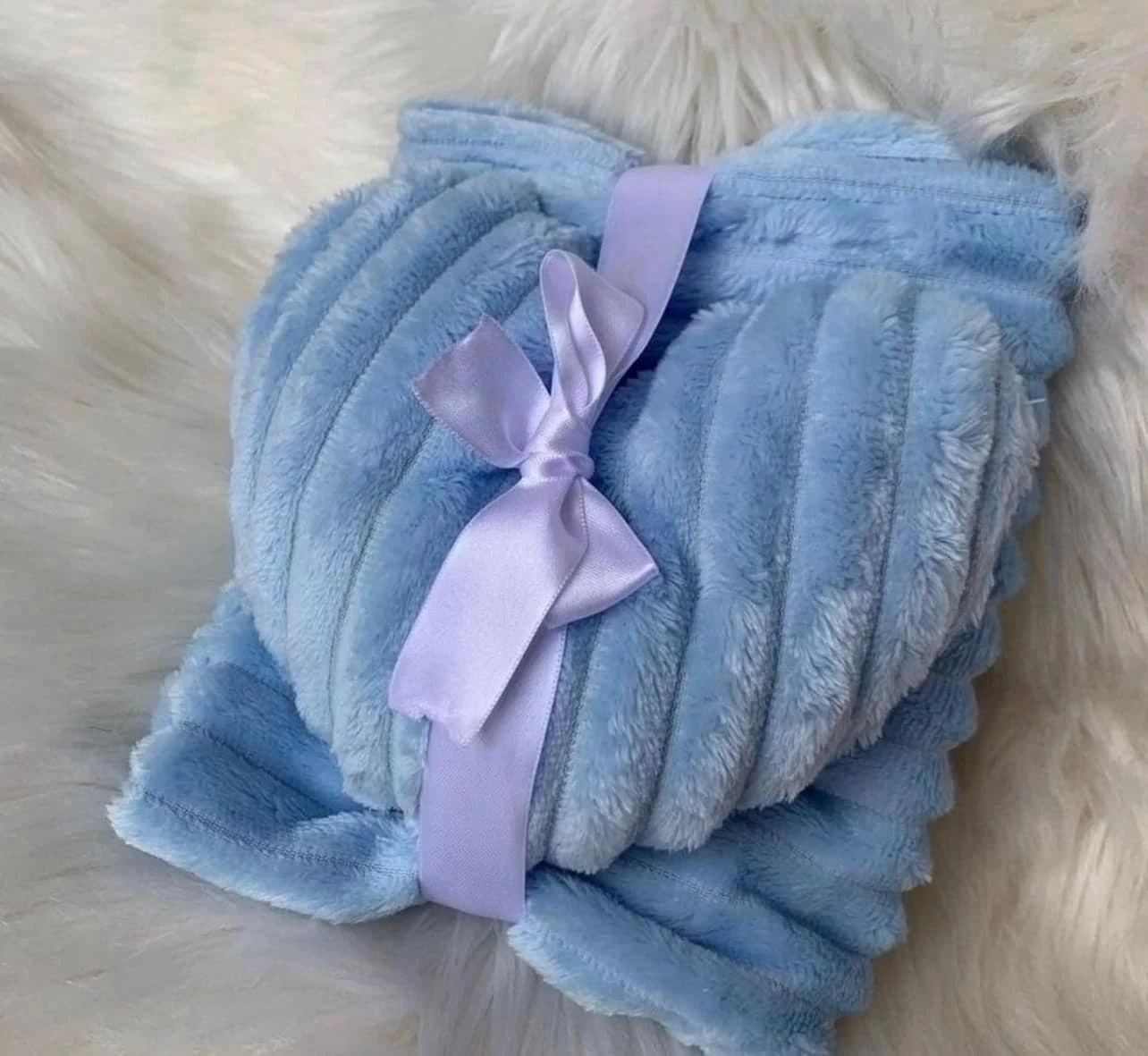 Cobija y almohada azul suave para bebé, talla L, con cintas de satén.