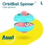 Cubo giratorio OrbitBall Spinner rosa y azul con esferas metálicas, ideal para entretenimiento.