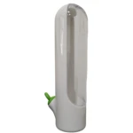 Conservador de verduras blanco y transparente, diseño botella con dispensador verde.