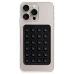 Funda transparente para celular con panel negro de 20 ventosas adhesivas tipo chupa para soporte.