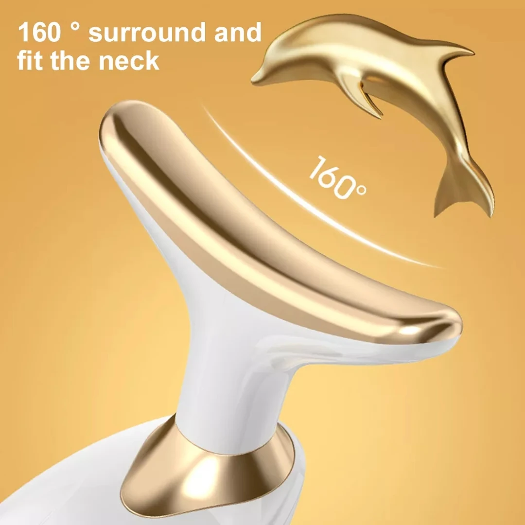 Máquina lifting facial dorada, diseño ergonómico 160° para contorno de cuello.