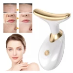 Máquina lifting facial blanca y dorada con resultados antiedad, y demostración en rostro femenino.