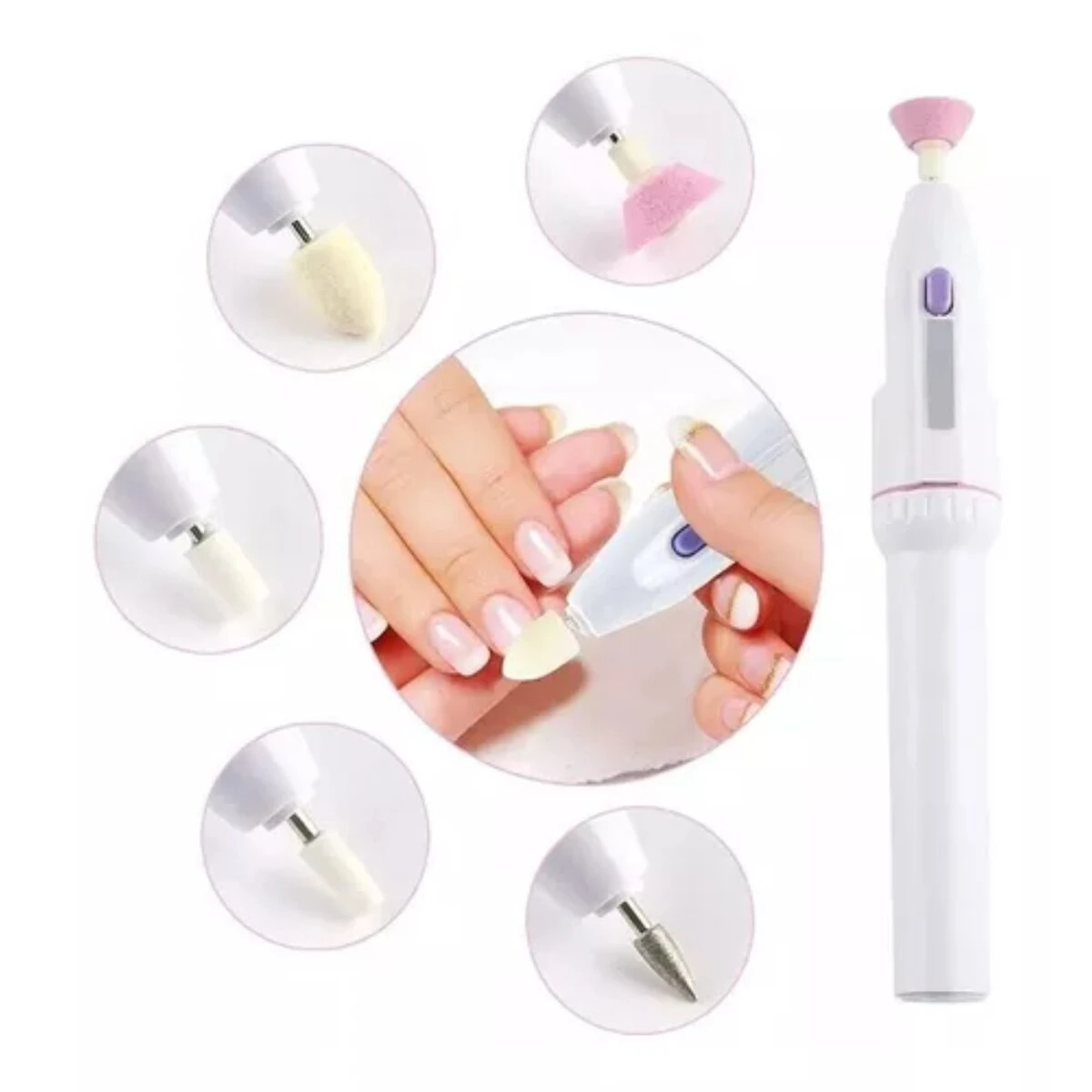 Set manicure Salonsharper PD-37 blanco con 6 puntas intercambiables, ideal para cuidado de uñas.