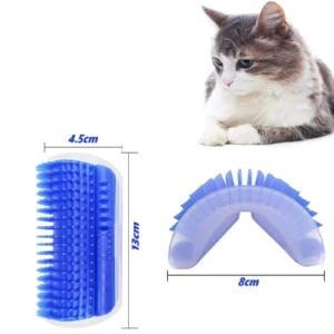 Cepillo rascador para gatos azul, uno vertical de 13x4.5cm y otro curvo de 8cm. Incluye un gato.
