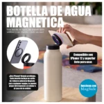 Botella de agua magnética color crema, soporta celular MagSafe, compatible iPhone 12, para usar como trípode.