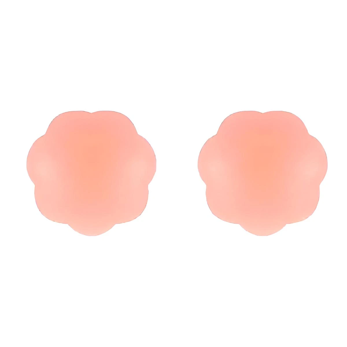 Par de cubre pezones de silicona color piel con diseño en forma de flor, superficie lisa y acabado mate para uso discreto bajo prendas ajustadas.