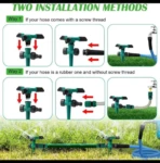 Set x2 Aspersor de agua 3 boquillas verde, instalación con o sin rosca, en césped.