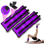 Pesas tobilleras moradas con negro para ejercicio, 5K cada una, con correas ajustables.