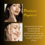 Serum despigmentante con extracto de sauce y ácido salicílico, mostrando su aplicación en rostro.