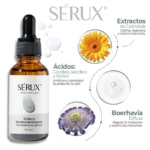 Serúx tónico despigmentante con Boerhavia Diffusa, extractos de caléndula y ácidos, ideal para piel grasa.
