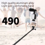 Kit para vlogs: trípode extensible de aluminio de 490mm con micrófono y aro de luz, ideal para crear contenido profesional.