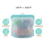 Bolsa hermética de silicona azul transparente, reutilizable, para microondas, horno, lavavajillas y refrigerador.