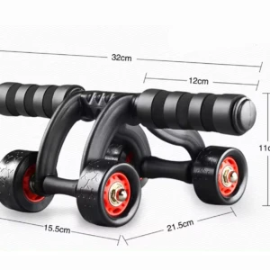 Rueda abdominal con 4 ruedas y agarres negros, 32cm largo.