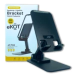 Soporte metálico negro para celular, modelo JY-T02, con base estable y ajuste de ángulo, ideal para escritorio.