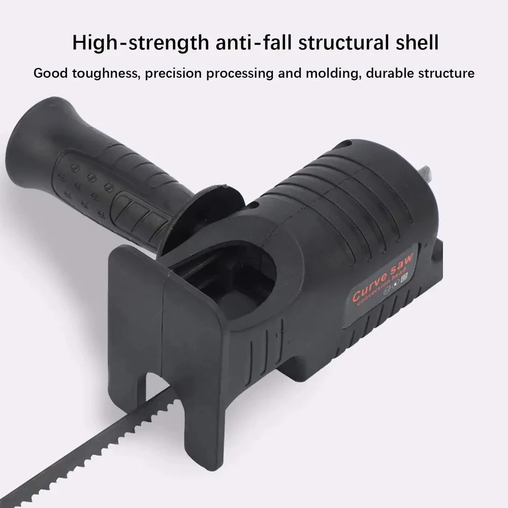 Adaptador de sierra curva para taladro, color negro, diseño ergonómico para cortes precisos.